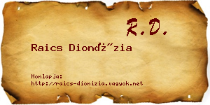 Raics Dionízia névjegykártya